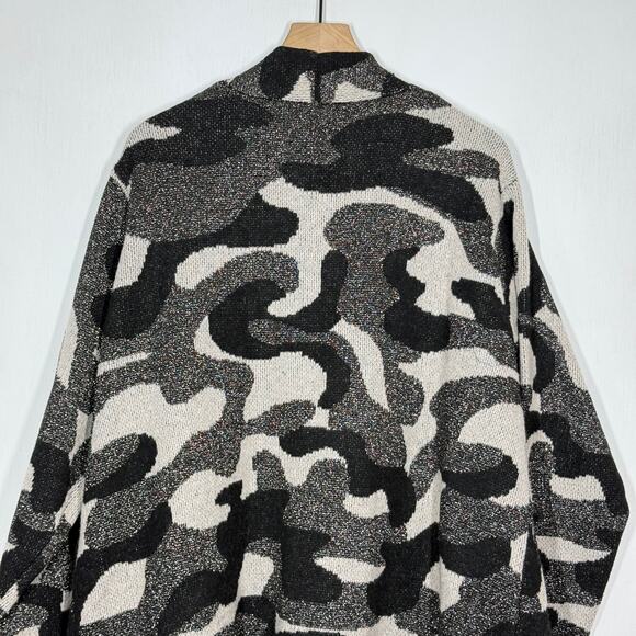 Nine West Duster Cardigan Plus Size 3X Black Silver Metallic Camo Open Front - Picture 7 of 11